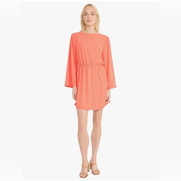 DONNA MORGAN BELL SLEEVE MINI DRESS CORAL SIZE MEDIUM NEW - Picture 1 of 6